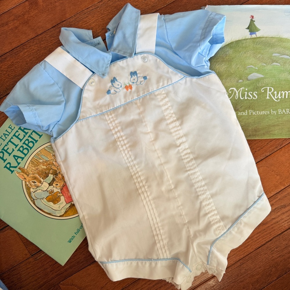 True Vintage Boys Easter 🐰 Embroidered Romper by Baby Togs, 6/9m